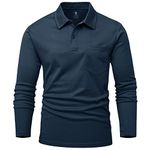 Rdruko Golf Tops for Men Long Sleeve Polo Shirts Smart Casual Breathable Wicking Quick Dry Polyester Work T Shirts with Pocket Navy Blue M