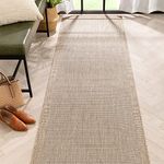 Well Woven Woden Ivory Indoor / Outdoor Flat Weave Pile Solid Color Border Pattern Runner Rug (2'7" x 9'10" Runner)