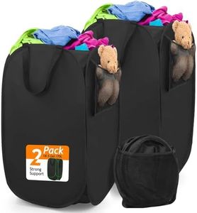Upgraded Polyester Pop-up Laundry Hamper 2 Pack, 70L(18.5 Gal) Laundry Basket with Durable Handles Solid Bottom High Carbon Steel Frame and Side Pocket, Easy to Open Fold Flat for Storage