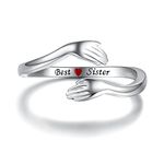 Hug Rings for Women Sterling Silver - Inspirational Jewelry Encouragement Gifts for Women Mom Daughter Sister Friend (Best sister)