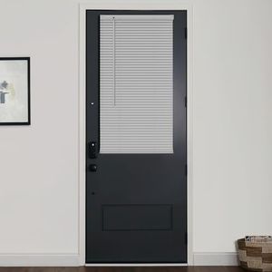 LazBlinds 1" Vinyl Mini Blinds for Doors, Cordless French Door Blinds for Privacy, Light Filtering Privacy Horizontal Shades for Front Door Patio Sidelight Glass Door, 15 3/4" W x 40" H, Grey