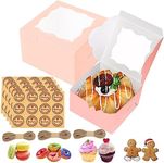 GUIFIER 50 Pack Small Bakery Boxes 4x4x2.5 Inches, Mini Cake Boxes Paper Cookie Boxes, 4 inch Desserts Boxes, Party Favor Boxes for Pastries, Cupcakes, Donuts, Chocolate, Strawberries, Candy (Pink)