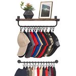 Mkono Hat Rack for Wall with Shelf 24 Baseball Caps Organizer with 12 Hook 12 Clips Wooden Hat Shelf Metal Hat Hanger for Baseball Hats and Accessories Storage, Cowboy Hat Rack for Closet Bedroom