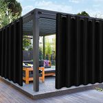 PureFit Outdoor Curtains for Patio Waterproof Weatherproof, UV and Fade Resistant Outside Curtains for Gazebo, Front Porch, Pergola, Sun Blocking Privacy Curtain, 100W x 84L inch, 1 Panel, Black