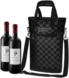 OPUX Two Bottle Wine Bag Carrier Tote, Insulated Leakproof 2 Bottle Wine Cooler Bag for Travel BYOB Picnic, Portable Wine Case, Gift for Men Women Wine Lover Birthday Party Christmas, Checker Black