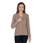 LADY WILLINGTON Women Woolen V-Neck Self Design Cardigan Heavy Daffodil Fabric Cardigan Winter Wear Pure Wool Cardigan for Women Free Size Long Cotty Fully Warm Cardigans Free Sizes (Walnut, XS)