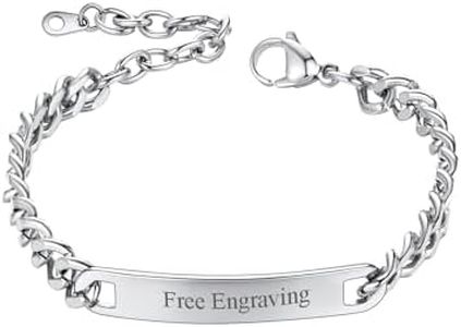 ID Bracelet for Men Stainless Steel Cuban Curb Link Chain Braclet Bangle, Length 19CM to 21CM