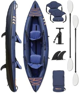 LINGVUM Inflatable Kayak Oxford Cloth and Reinforced PVC, Recreational Touring Kayak with Inflatable Seats, Fiberglass Kayak Paddles, Carry Bag, Fins and Pump, 2-Person, Navy&Orange