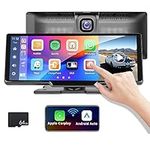 Portable Car Stereo with Wirelss Apple Carplay Screen 9.3 inch HD Touchscreen Portable Android Auto Car Radio with Mirror Link Front Camera DVR Bluetooth WiFi Video FM Transmitter Voice Control GPS