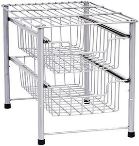 Amazon Basics 2-Tier Sliding Drawers Basket Storage Organizer, Silver