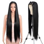 Style Icon 38 Inches Lace Front Wig Human Hair Quality Super Long Straight Wigs for Women Synthetic Hair Replacement HD Lace 150% Density (13×4 Lace 38 Inch, 1B)