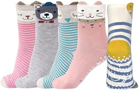 ZAKASA Calzini Antiscivolo Bambina Ragazze: Divertenti Calze Cotone Eleganti Bambini Respirante Calzino Corti Estivi Colorati per Bambino con Motivi Animali Taglia 24-29, 5-7 Anni Gatto 5 paia