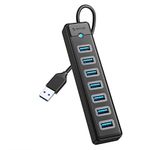 ORICO 7-Port USB Hub 3.0 with 0.5ft Extension Cable, 5Gbps Fast Data USB Splitter Transfer Multi USB Port Expander USB Extender for Laptop, PC, Flash Drive, Printer, Mobile HDD