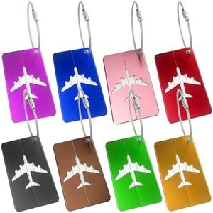 Gentpovth 8 Piezas Etiquetas de Equipaje de Aluminio con Tarjeta para Información Personal, con Cuerda de acero inoxidable y tarjeta impermeable de PVC, para Viajes, Equipaje, Maleta, Bolso
