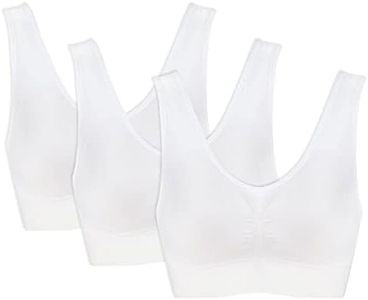 Genie Bra Womens 3 Bra Pack - Wireless Bra Pack, Solid Color Seamless Bra, All White, Medium