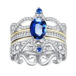 JewelryPalace Infinity Knot 1.8ct Created Blue Sapphire Solitaire Engagement Rings Women, Vintage 925 Sterling Silver 14K Yellow Gold Promise Ring Her, Wave Crown Wedding Band Enhancer Bridal Set J
