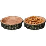 Reptile Food Dish Water Dish,2 Pack Stump Shape Feeding Plate for Lizard Bearded Dragon Gecko,Lizard Gecko Tank Accessories