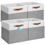 OrganiHaus 33x33cm 4 Pack Cube Storage Bin, Fabric Storage Bins, Cube Storage Organizer Bins, Kallax Organizer Storage Basket, Closet Storage Bins, Panier de Rangement, Bac de Rangement Gray/White