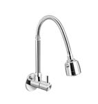 Azera Dual Flow Chrome Wall Mount Brass Kitchen Sink Tap with Flexible Neck | Dual Sprayer Function 2 Way Shower Foam and Flow for Home Restaurants Cafes, Hotel and Commercial Kitchen (CP)