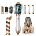 Hot Air Brush, 6 in 1 Hair Dryer Brush, Air Hair Curling Iron Wrap, Negative Ionic Detachable Hair Dryer Styler Volumizer Brush, Hair Straightener Brush, Blow Dryer Brush Hair Styling Tools Set