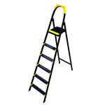 3, 4, 5, 6 Step Heavy Duty Portable Folding Anti Slip Step Ladders For DIY Strong Sturdy Aluminum Safety Household Stepladders for Home Kitchen Garage Gardening Industrial Use (Black, 6 Step)