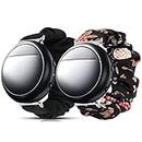 Lamshaw Compatible for Embr Wave 2 Band, Fabric Elastic Scrunchie Elastic Women Cute Replacement Straps Compatible with Embr Wave 2 Thermal Wristband (2 pack-Black+Black Flower)