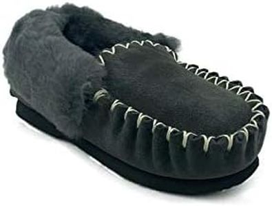 Traditional Men's/Women's Sheepskin Moccasins UGGs - 100% Australian Sheepskin (10, Grey, numeric_10)
