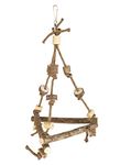 KSK Parrot Swing Toys, Natural Wooden Triangle Bird Perch Bird Cage Climbing Hanging Toys with Jute Rope & Wooden Block for Parakeet Cockatiel Cockatoo Lovebird Finch(10In Medium)