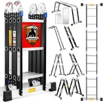 Ladder, Bryner 7 in 1 Multi-Purpose Ladder Aluminium Extension Ladder 12Ft Folding Adjustable Telescoping Step Ladder Heavy Duty Ladders Meet SGS EN 131 Standard 330lbs