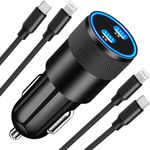 【MFi Certified】iPhone Car Charger Fast Charging, Braveridge 60W Dual PD Car Power Cigarette Lighter USB-C Car Charger+2Pack Type-C to Lightning Braided Cable for iPhone 14 13 12 11 XS Max Mini X iPad