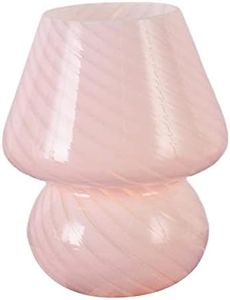 Baoblaze Glass Mushroom Bedside Table Lamp, Vintage Style Striped Small Nightstand Light for Home Decor, Living, Bedroom, Gift, Pink, 2 Colors Light