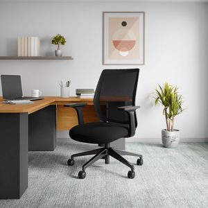 GODREJ INTERIO Curv Chair Premium Mesh Wide Back Ergonomic Work from Home/Study Chair, 1 Year Warranty, Height Adjustable, Heavy Duty PP Base, DIY Installation (1, Black, 72.5 * 97.5 * 70 cm)