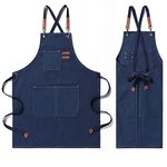 Cotton Canvas Aprons with Three Large Pockets Adjustable Cross Back Professional for Chef, Artist, Baker, Cooking, Barista, Bartender, BBQ Aprons for Men and Women (Blue)