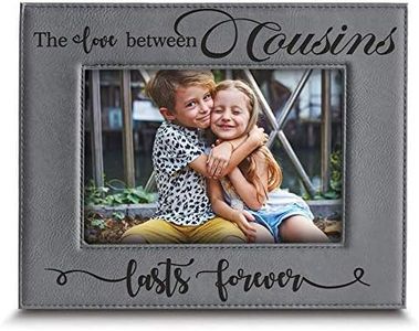 BELLA BUSTA -Cousins-The Love Between Cousins Lasts Forever_Birthday, for Cousin -Engraved Leather Picture Frame (5 x 7 Horizontal)