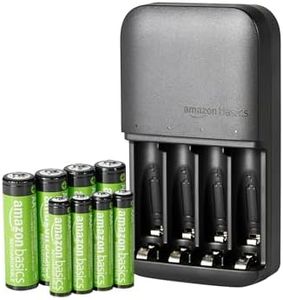 Amazon Basics - NiMh Rechargeable Batteries (4 AA & 4 AAA) with 4 Bay Battery Charger, Type A (American) Plug, Black, 8 Count