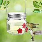 8 Oz Hummingbird Feeder for Outdoors, Heavy Duty Mason Jar Glass Humming Bird Feeder with 6 Leak-Proof Silicone Flowers, Wide Top Opening for Easy Filling & Cleaning