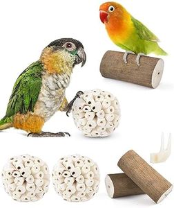 Bissap 7PCS Small Parrot Toys, Natural Sola Balls Bark Sola Sticks Parrot Chew Forage Toy Bird Foot Balls for Cockatiels Conures Cockatoos Parakeets Love Birds Budgie Finch Parrot Cage Bite Toys