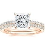 EAMTI 2CT 925 Sterling Silver Rose Gold Bridal Ring Sets Princess Cut CZ Engagement Rings promise rings for her wedding bands for Women Size 7