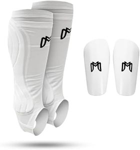 MediCaptain Youth Soccer Shin Guard Sleeves with Padded Protection, Includes Youth Shin Guards, Protective Leg Guards, Pre Cut Soccer Sleeves for Kids, Shin Defender (White, Youth Medium)