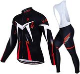 X-TIGER Men's Long-Sleeved Cycling Jersey Set Winter Cycling Suits with 5D Gel Padded Bib Shorts, Autumn Suits/Thunder + Red, 3X-Large