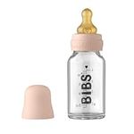 BIBS Baby Glass Bottle Complete Set 110 ml | BPA Free Natural Rubber | Made in Denmark | Blush