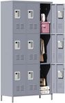 Yukimo 9 Doors Metal Employee Locker, Metal Storage Locker for Employees, Storage Locker Cabinet Combination, Steel Locker Cabinet for Home, Office, School, Gym, Assembly Required(Dark Grey)