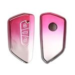 kwmobile Key Cover Compatible with VW Golf 8 3 Button Car Key - Soft TPU Car Key Fob Protector Case - Pink Matte/Silver