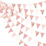 32Ft Rose Gold Party Decorations Dusty Pink Pennant Banner Fabric Blush Pink Hanging Triangle Flag Bunting Garland Streamers for Bridal Shower Wedding Birthday Baby Shower Anniversary Party Supplies