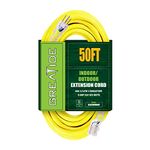 GREATIDE 50 Ft Lighted Outdoor Extension Cord - 12/3 SJTW Heavy Duty Extension Cable with 3 Prong Grounded Plug - 15 Amp Power Cord for Lawn, Garden, Appliances