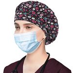 ABAMERICA Bouffant Caps with Button and Sweatband for Nurses,Adjustable Working Hats for Women Men,One Size Fits All