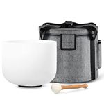 440HZ 8 Inch C Note Root Chakra Frosted Quartz Crystal Singing Bowl Meditation Therapy Sound Healing Instrument Sound Bath Bowl with Carrying Bag Mallet and O-ring