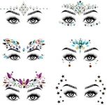 URAQT Face Gems Glitter, 6 Pcs Rhinestone Face Glitter, Halloween Crystals Face Stickers for Eyes, Self-Adhesive Body Temporary Tattoos for Halloween Party, Rave Festival