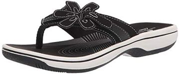 Clarks womens Brinkley Flora Flip Flop, Black Synthetic, 9 US