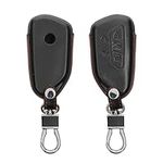 kwmobile Key Cover Compatible with VW Golf 8 5-Button Seat Leon MK4 Tarraco Atec - Real Leather Car Key Fob Protector - Black/Red